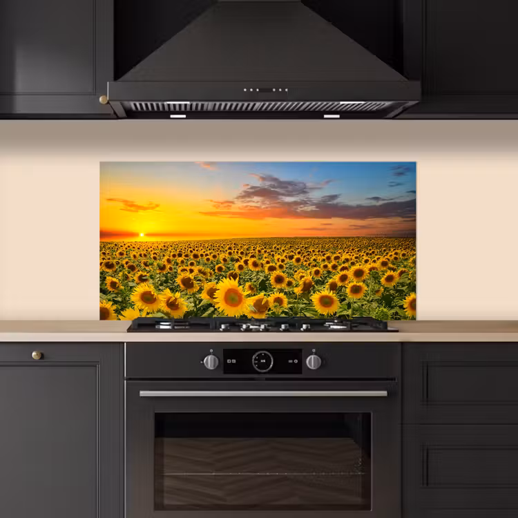 Bloemen - Zonnebloem - Zonsondergang - Nacht - Oranje keuken achterwand spatscherm middel -sfeer1