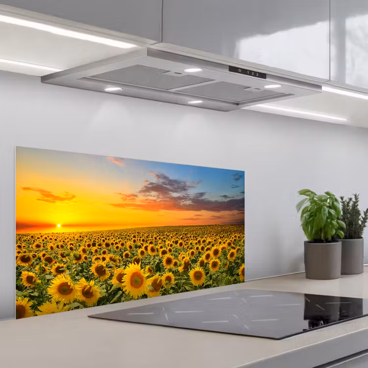 Bloemen - Zonnebloem - Zonsondergang - Nacht - Oranje keuken achterwand spatscherm middel -3d_schuin