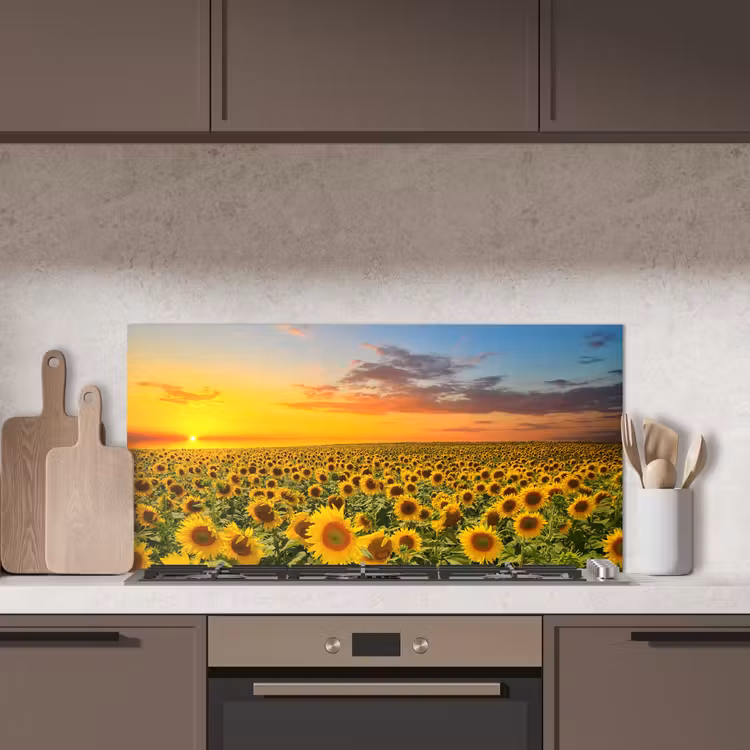 Bloemen - Zonnebloem - Zonsondergang - Nacht - Oranje keuken achterwand spatscherm middel -sfeer2