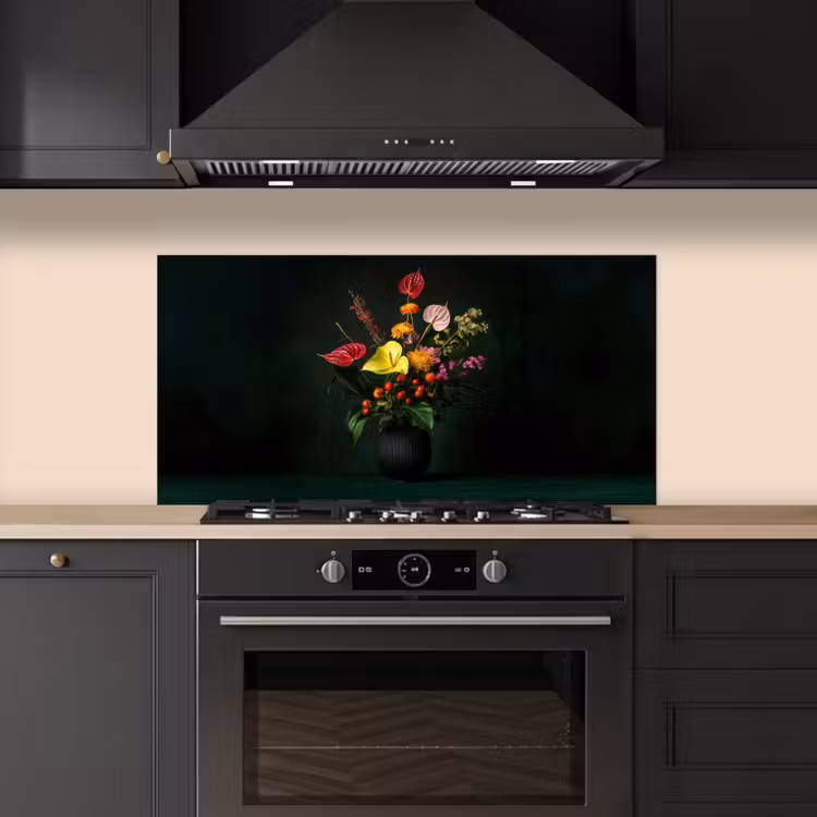 Bloemen - Vaas - Zwart keuken achterwand spatscherm middel -sfeer1