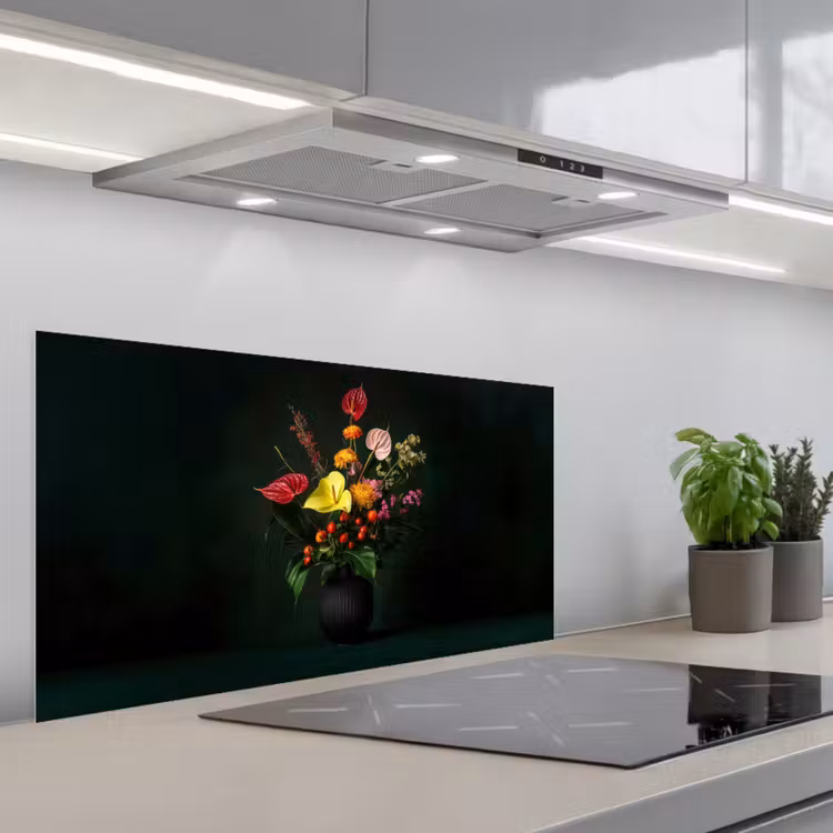 Bloemen - Vaas - Zwart keuken achterwand spatscherm middel -3d_schuin