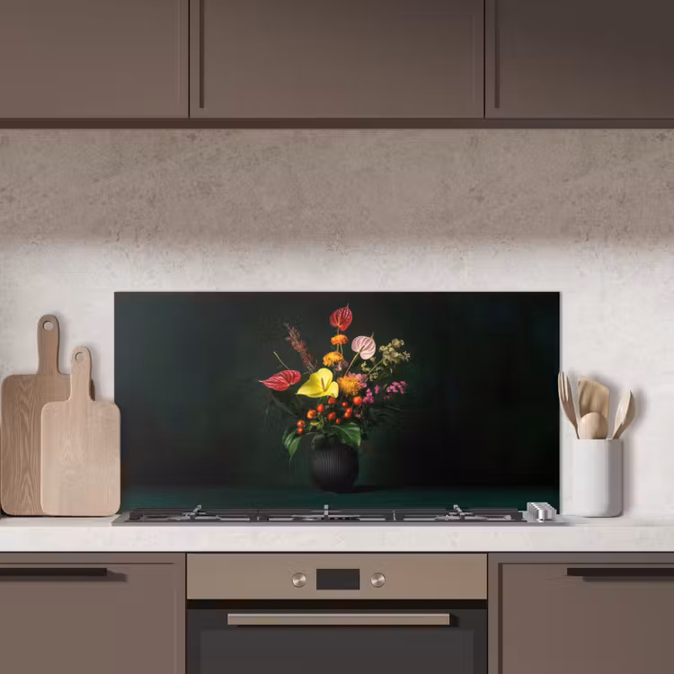 Bloemen - Vaas - Zwart keuken achterwand spatscherm middel -sfeer2