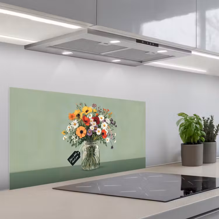 Bloemen - Vaas - Kaartje keuken achterwand spatscherm middel -3d_schuin