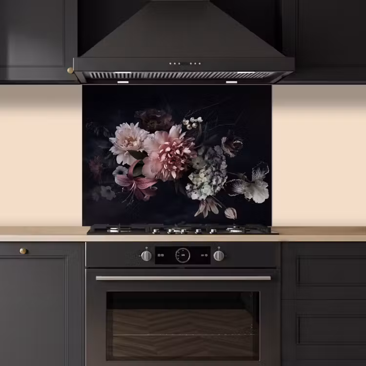 Bloemen - Vintage - Pastel - Zwart - Boeket keuken achterwand spatscherm middel -sfeer1