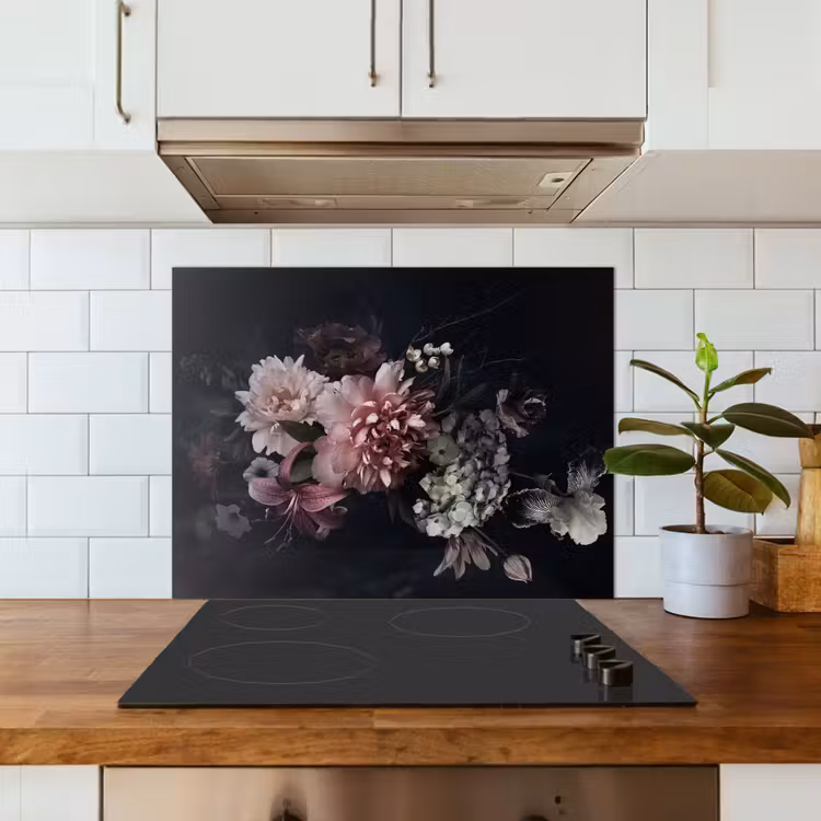 Bloemen - Vintage - Pastel - Zwart - Boeket keuken achterwand spatscherm middel -sfeer2