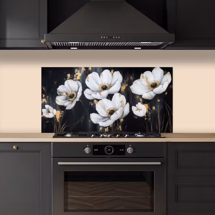 Bloemen - Wit - Abstract keuken achterwand spatscherm middel -sfeer1
