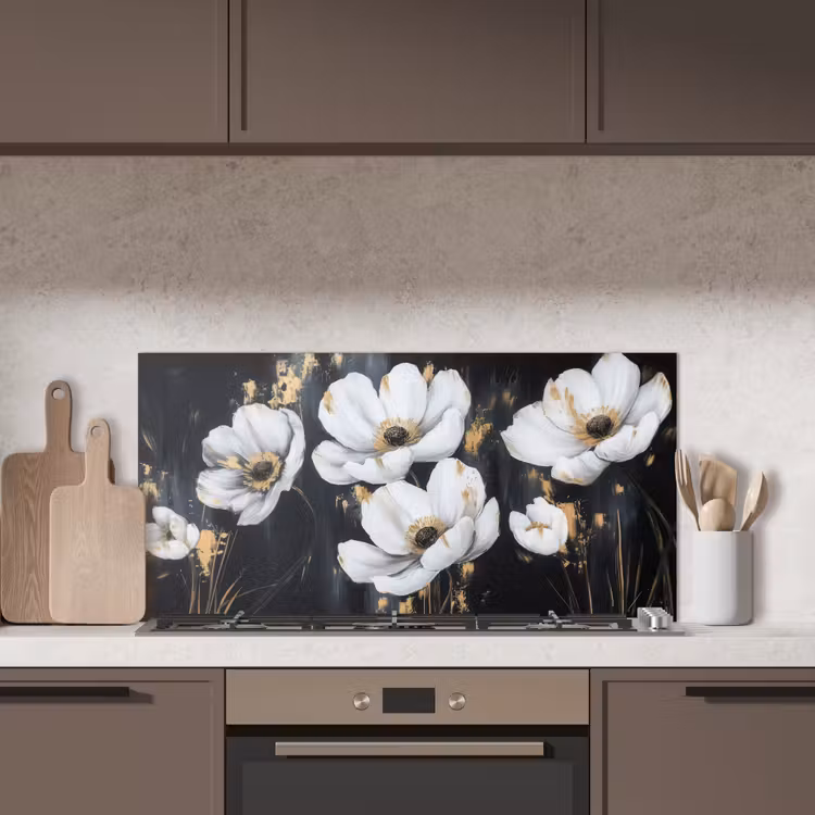 Bloemen - Wit - Abstract keuken achterwand spatscherm middel -sfeer2