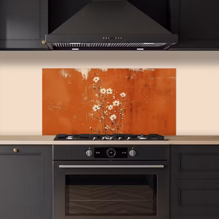 Bloemen - Wit - Subtiel - Roestkleur keuken achterwand spatscherm middel -sfeer1