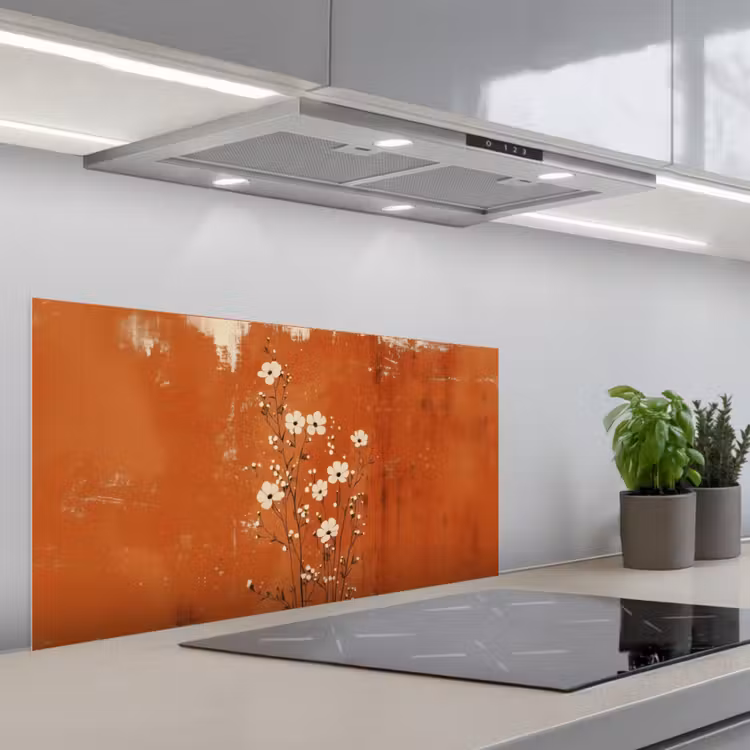 Bloemen - Wit - Subtiel - Roestkleur keuken achterwand spatscherm middel -3d_schuin