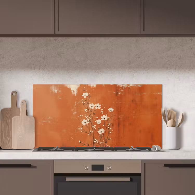 Bloemen - Wit - Subtiel - Roestkleur keuken achterwand spatscherm middel -sfeer2