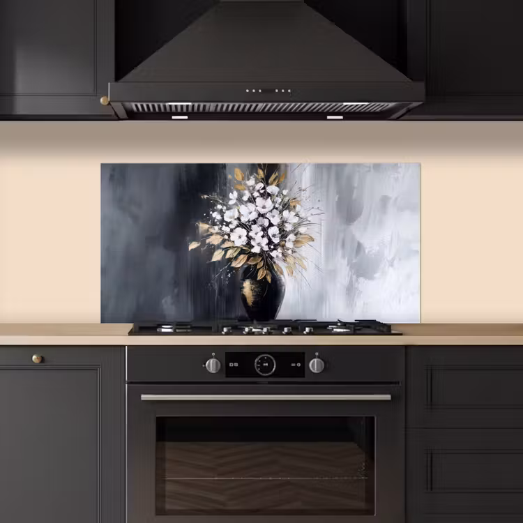 Bloemen - Wit - Vaas - Abstract keuken achterwand spatscherm middel -sfeer1