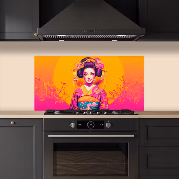 Bloemen - Vrouw - Kimono - Roze keuken achterwand spatscherm middel -sfeer1