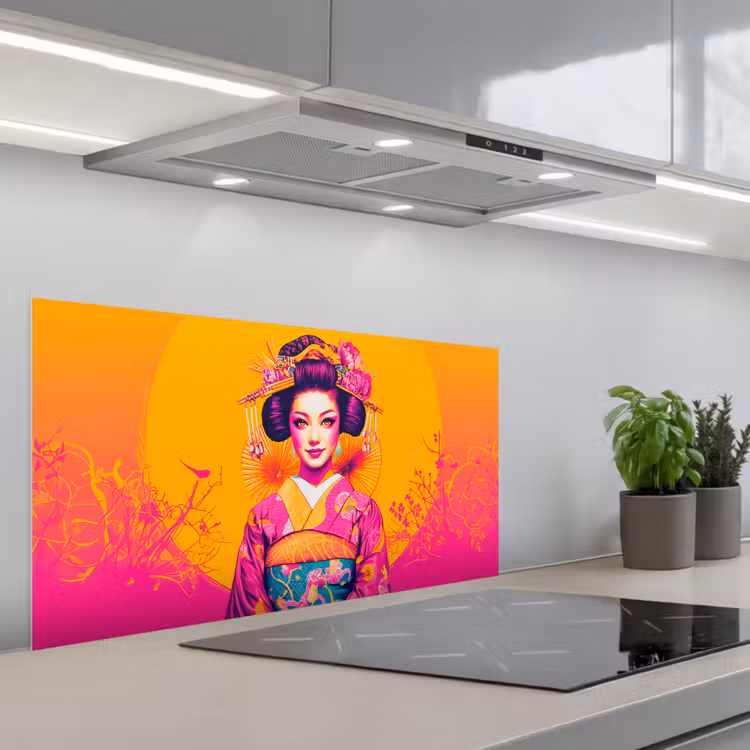 Bloemen - Vrouw - Kimono - Roze keuken achterwand spatscherm middel -3d_schuin
