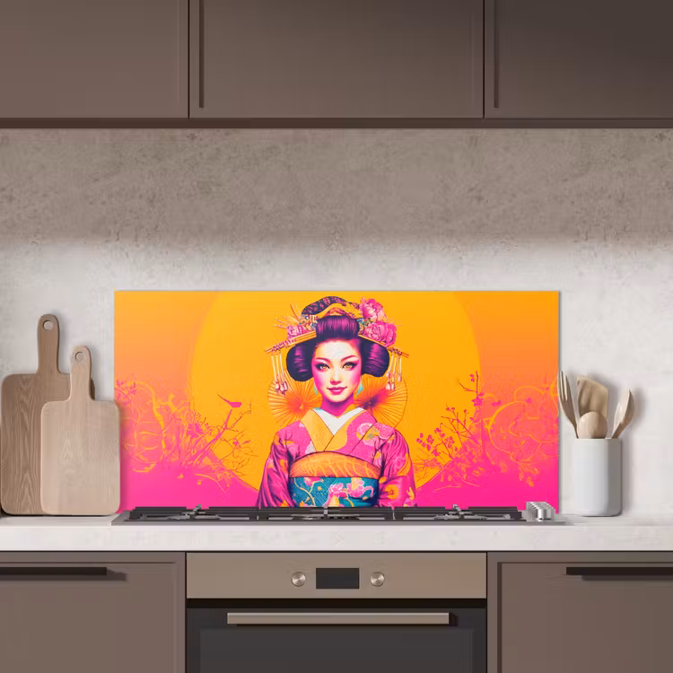 Bloemen - Vrouw - Kimono - Roze keuken achterwand spatscherm middel -sfeer2