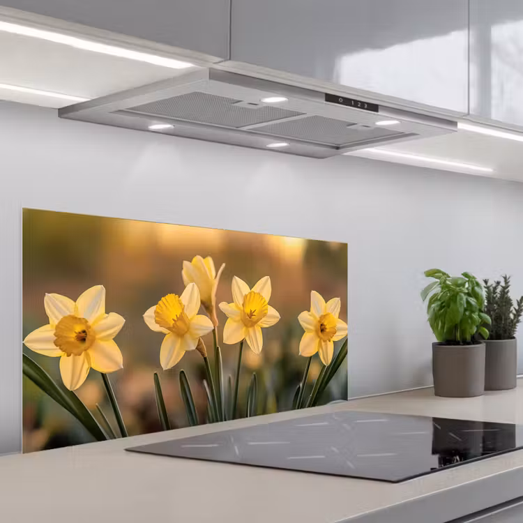 Bloemen - Geel - Wazig keuken achterwand spatscherm middel -3d_schuin