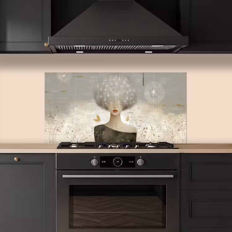 Pluis - Vrouw - Beige keuken achterwand spatscherm middel -sfeer1