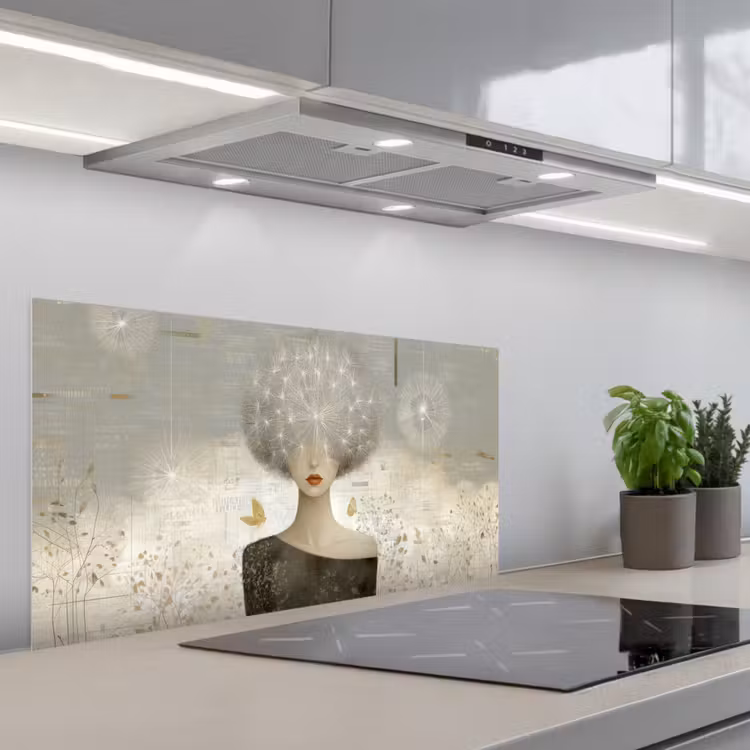 Pluis - Vrouw - Beige keuken achterwand spatscherm middel -3d_schuin