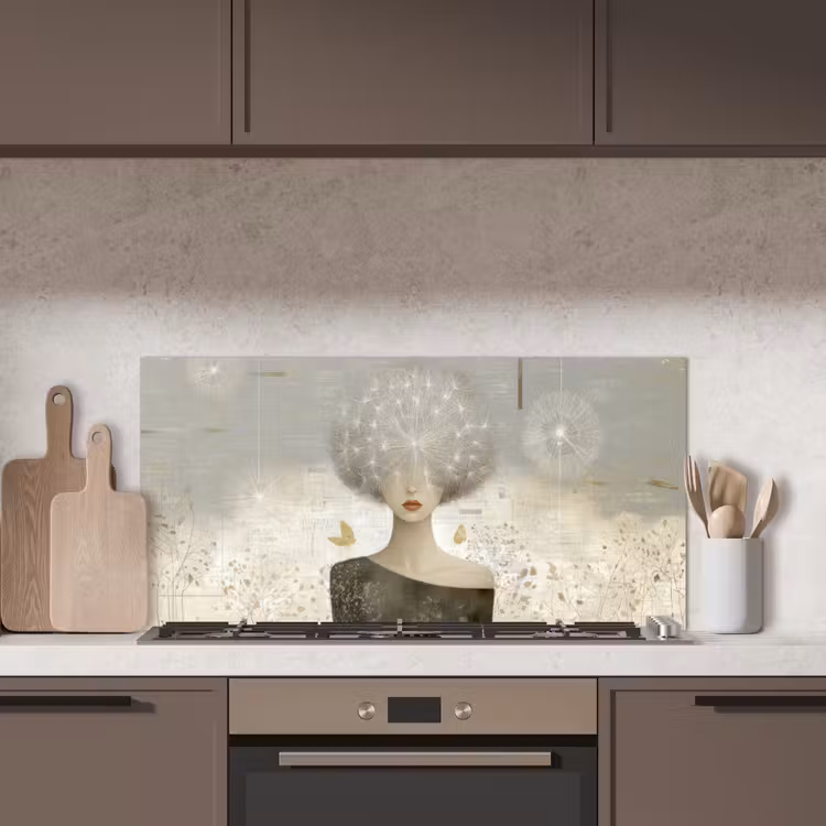 Pluis - Vrouw - Beige keuken achterwand spatscherm middel -sfeer2