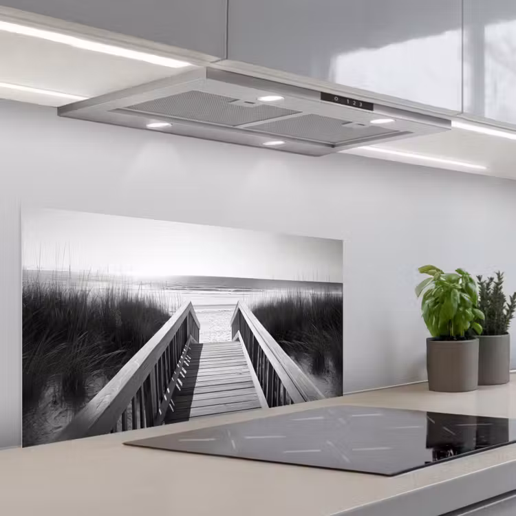 Loopbrug - Hout - Strand - Zee keuken achterwand spatscherm middel -3d_schuin