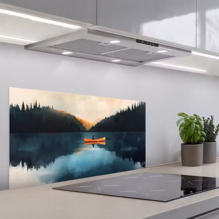 Bossen - Meer - Kano - Oranje keuken achterwand spatscherm middel -3d_schuin