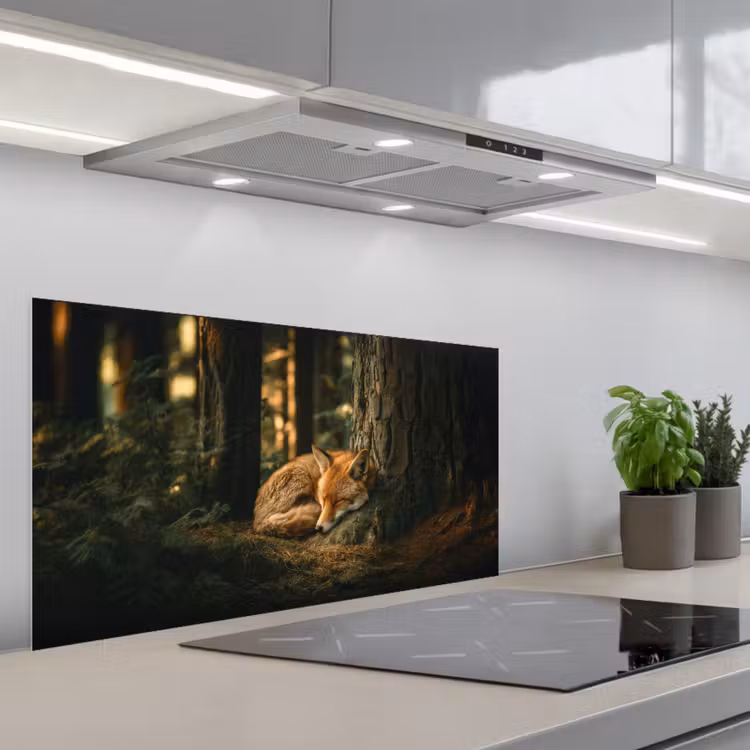 Vos - Bos - Slapen keuken achterwand spatscherm middel -3d_schuin