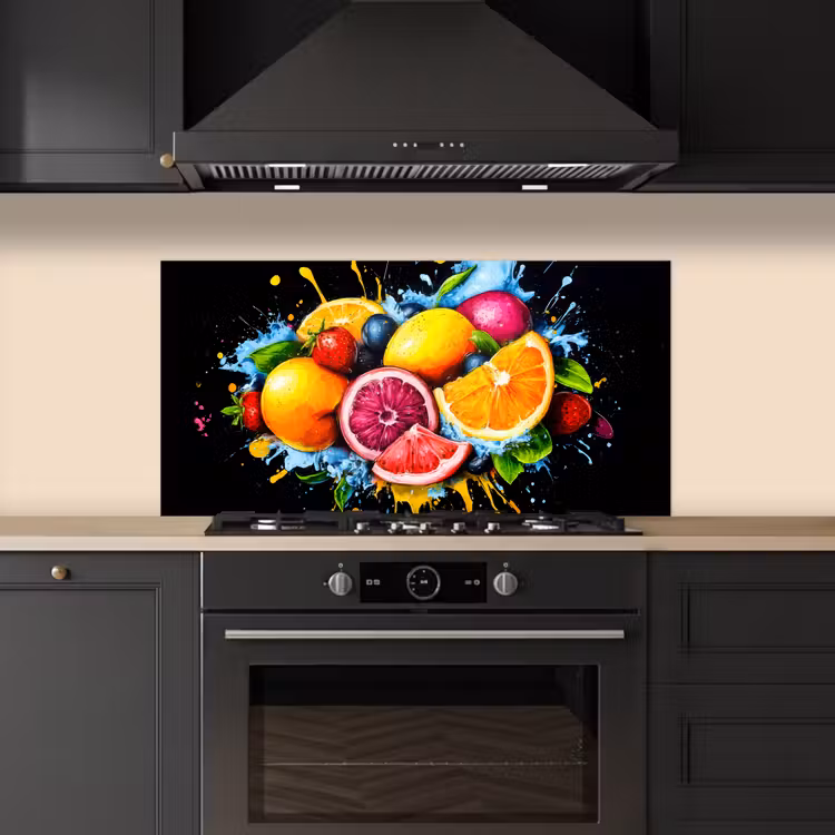 Fruit - Graffiti - Kleurrijk - Sinaasappel - Aardbei - Abstract keuken achterwand spatscherm middel -sfeer1