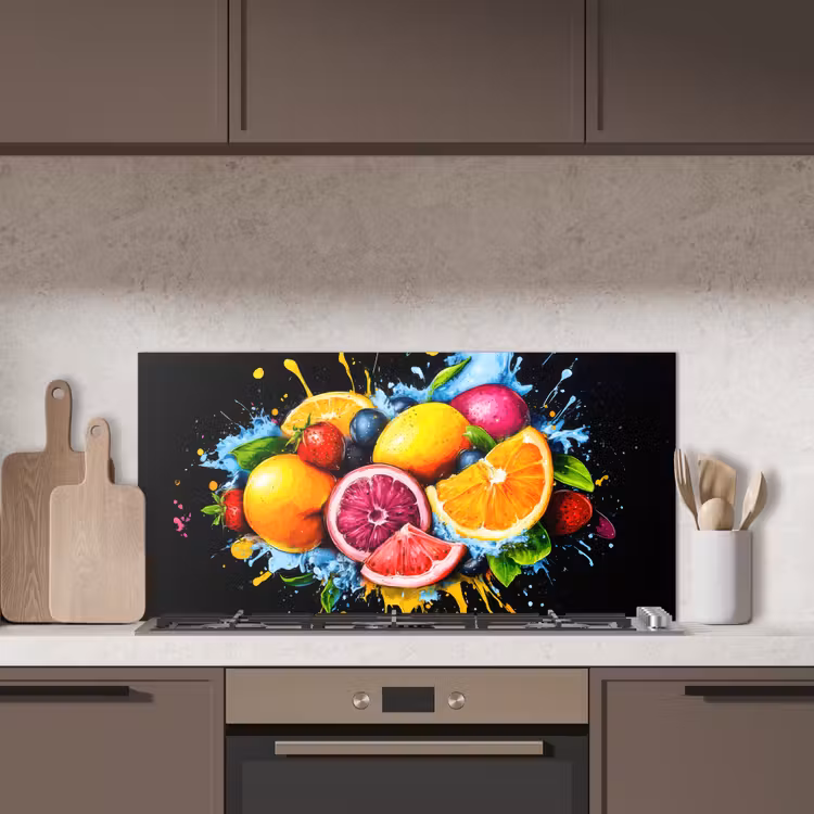 Fruit - Graffiti - Kleurrijk - Sinaasappel - Aardbei - Abstract keuken achterwand spatscherm middel -sfeer2