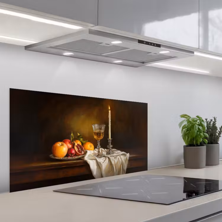 Fruit - Stilleven - Wijn - Kaars keuken achterwand spatscherm middel -3d_schuin