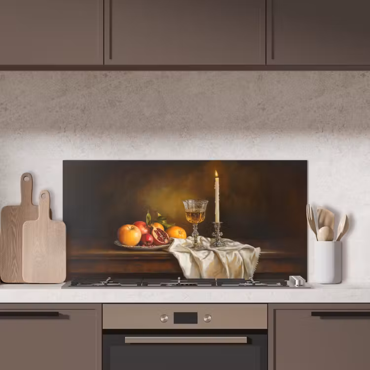 Fruit - Stilleven - Wijn - Kaars keuken achterwand spatscherm middel -sfeer2