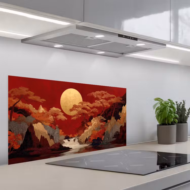 Volle maan - Landschap - Waterval keuken achterwand spatscherm middel -3d_schuin