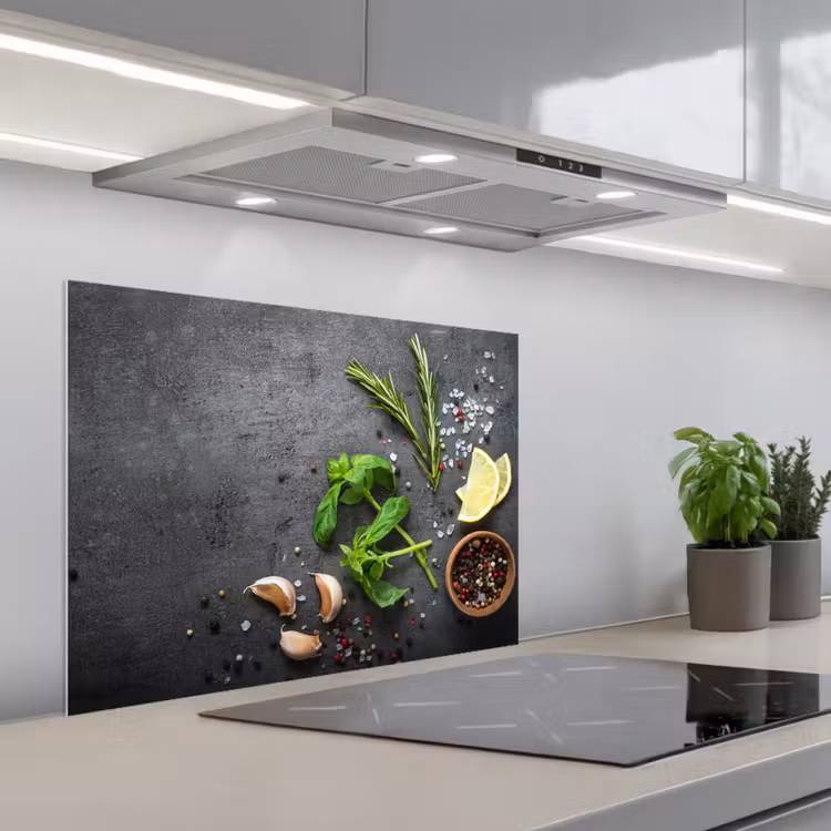 Gastronomisch Stilleven keuken achterwand spatscherm middel -3d_schuin