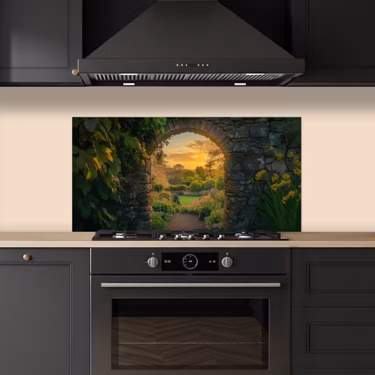 Poort - Planten - Zonsondergang keuken achterwand spatscherm middel -sfeer1