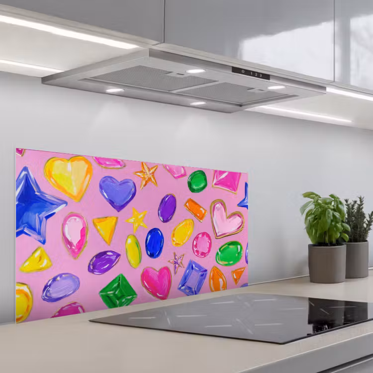 Edelstenen - Vormen - Hartje - Kleurrijk keuken achterwand spatscherm middel -3d_schuin