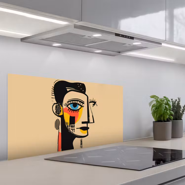 Geometrisch - Felle kleuren - Kubistische stijl keuken achterwand spatscherm middel -3d_schuin