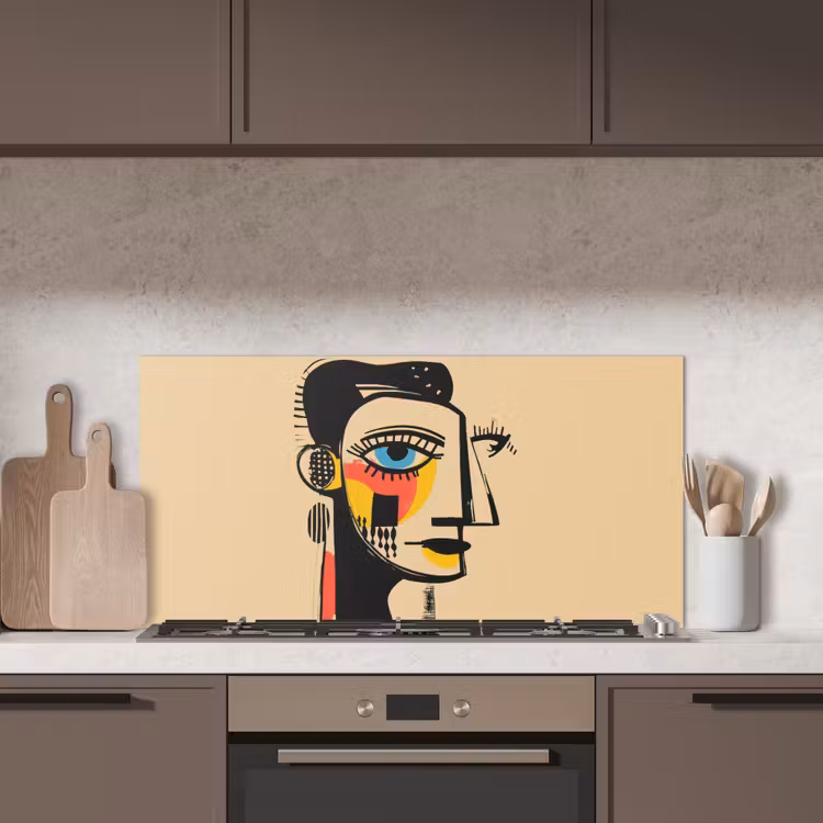 Geometrisch - Felle kleuren - Kubistische stijl keuken achterwand spatscherm middel -sfeer2