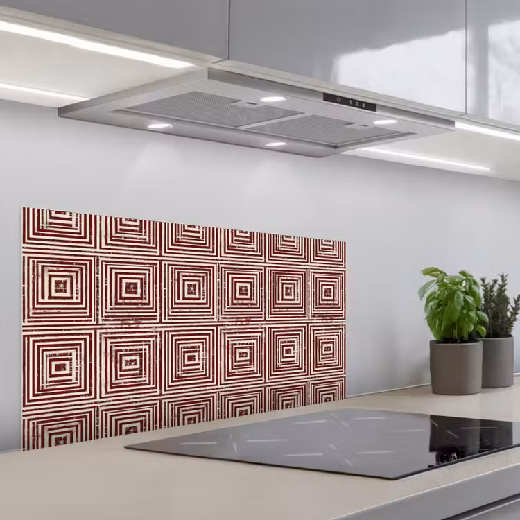 Geometrisch - Patroon - Rood keuken achterwand spatscherm middel 899 -3d_schuin