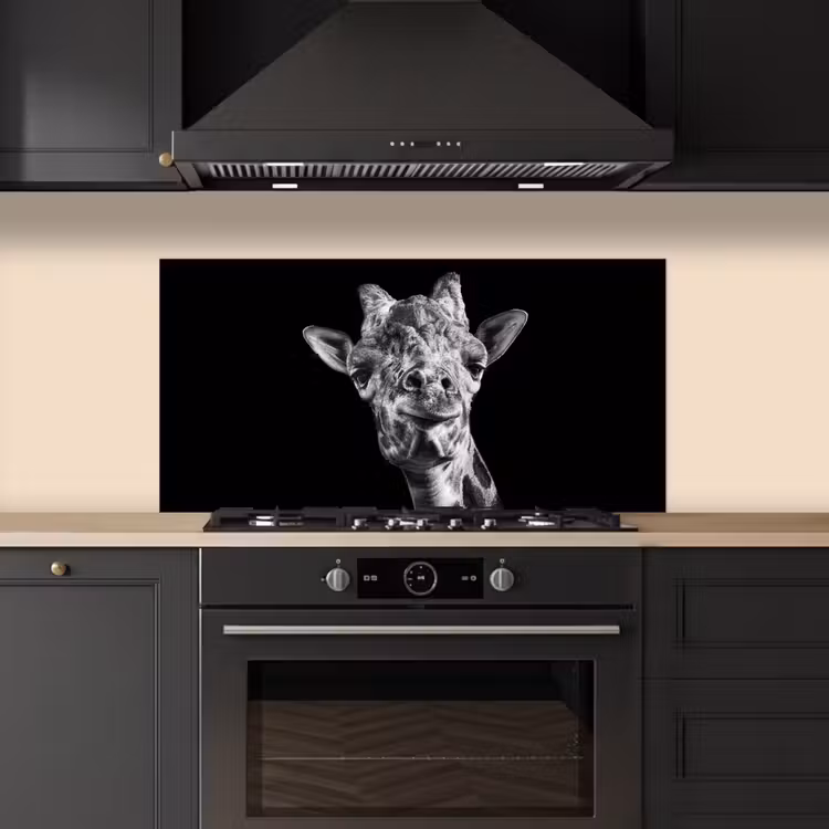 Giraffe - Dier - Zwart - Wit keuken achterwand spatscherm middel -sfeer1