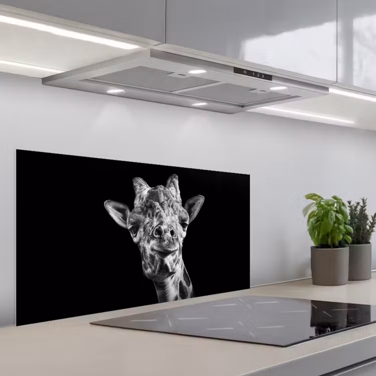 Giraffe - Dier - Zwart - Wit keuken achterwand spatscherm middel -3d_schuin