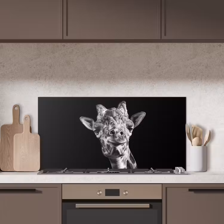 Giraffe - Dier - Zwart - Wit keuken achterwand spatscherm middel -sfeer2