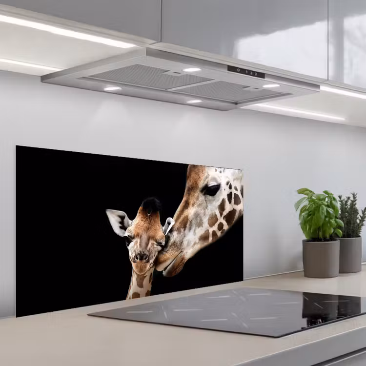 Giraffe - Dieren - Zwart - Portret - Dieren keuken achterwand spatscherm middel -3d_schuin