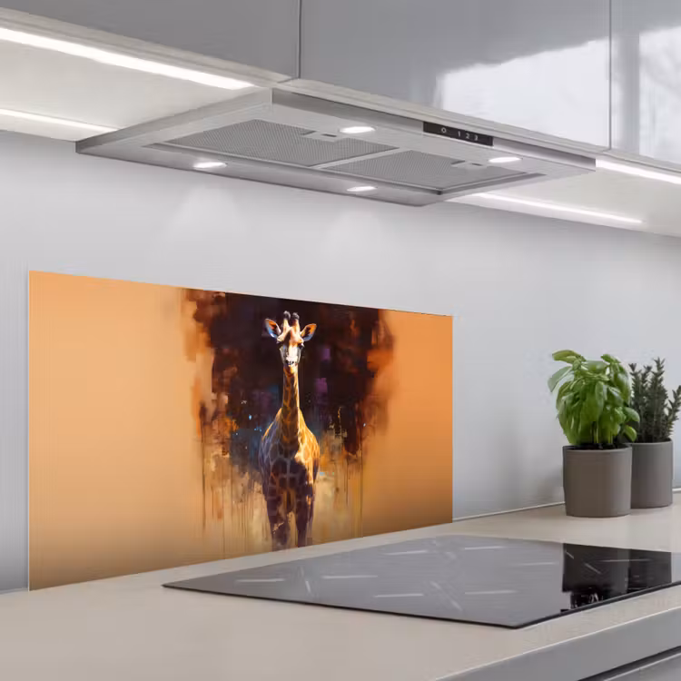 Giraf - Bruin - Abstract - Geschilderd keuken achterwand spatscherm middel -3d_schuin