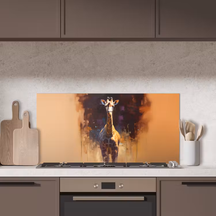 Giraf - Bruin - Abstract - Geschilderd keuken achterwand spatscherm middel -sfeer2