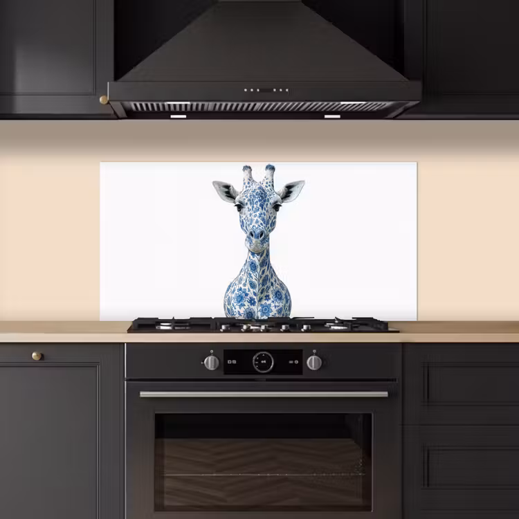Giraffe - Delfts blauw - Dieren - Minimalistisch keuken achterwand spatscherm middel -sfeer1