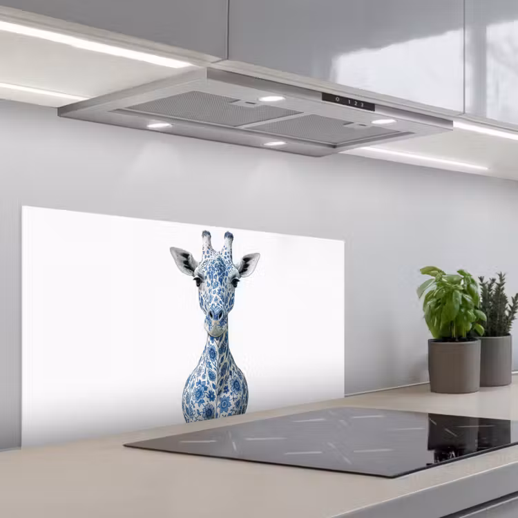 Giraffe - Delfts blauw - Dieren - Minimalistisch keuken achterwand spatscherm middel -3d_schuin