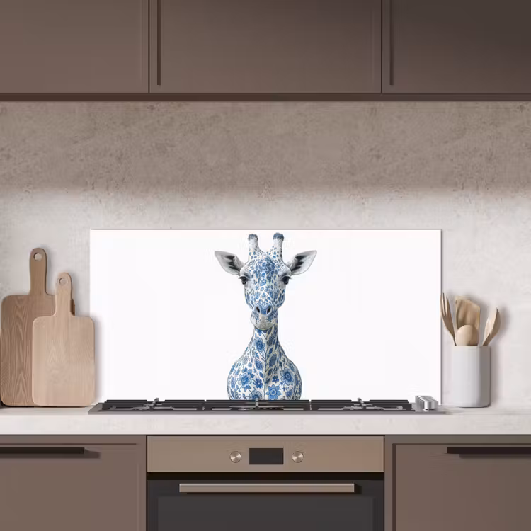 Giraffe - Delfts blauw - Dieren - Minimalistisch keuken achterwand spatscherm middel -sfeer2