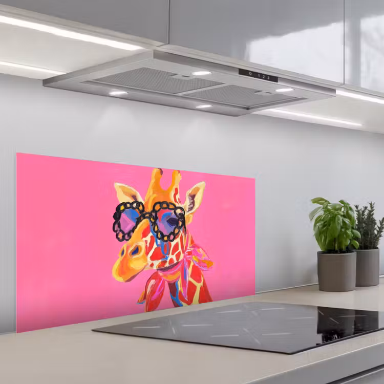 Giraf - Roze - Bril - Sjaal keuken achterwand spatscherm middel -3d_schuin