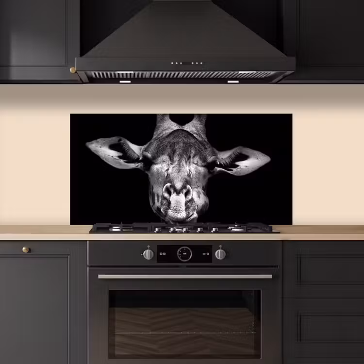 Giraffe - Portret - Dieren - Zwart - Wit keuken achterwand spatscherm middel -sfeer1