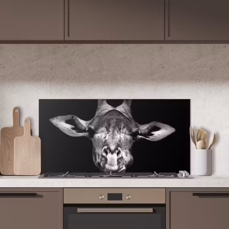 Giraffe - Portret - Dieren - Zwart - Wit keuken achterwand spatscherm middel -sfeer2
