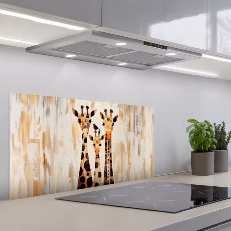 Giraffen - Cartoon - Crème keuken achterwand spatscherm middel -3d_schuin