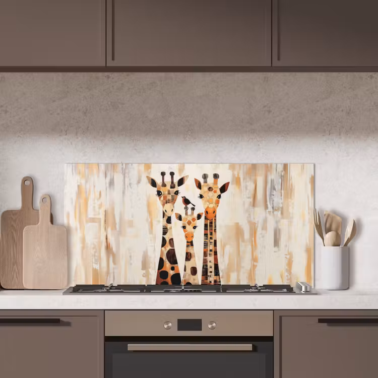 Giraffen - Cartoon - Crème keuken achterwand spatscherm middel -sfeer2